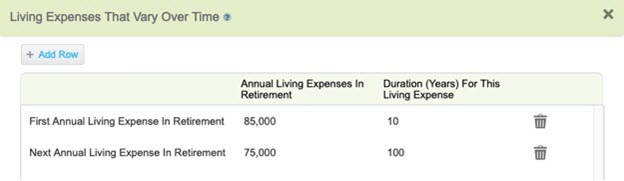 Spending assumptions in WealthTrace retirement planning software