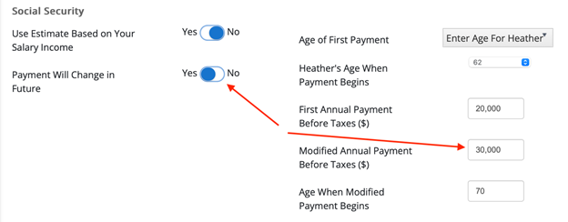 Change Social Security amounts by year in the WealthTrace Retirement Planner