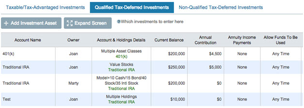 Investment List in WealthTrace