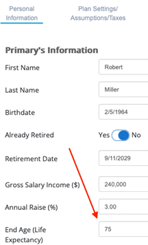 Change life expectancy in WealthTrace