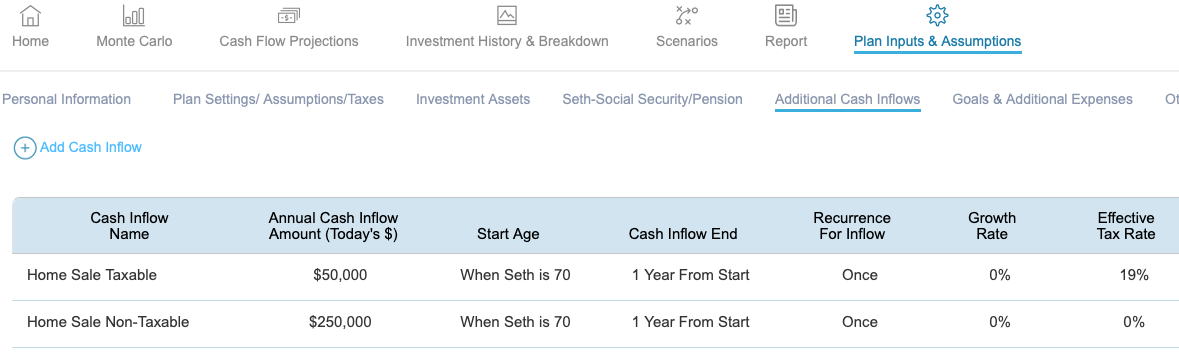 Model Real Estate in the WealthTrace Retirement Planner