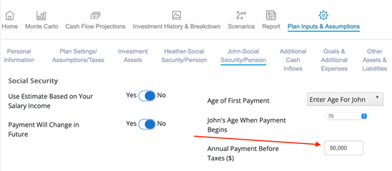 Update your Social Security payment in WealthTrace