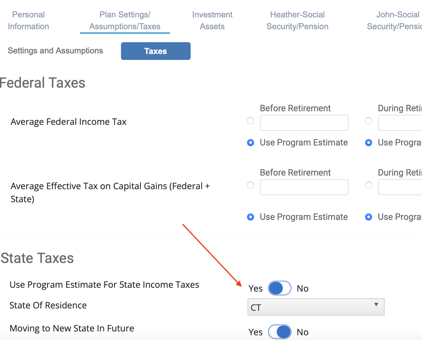 Setting for Social Security State Taxes